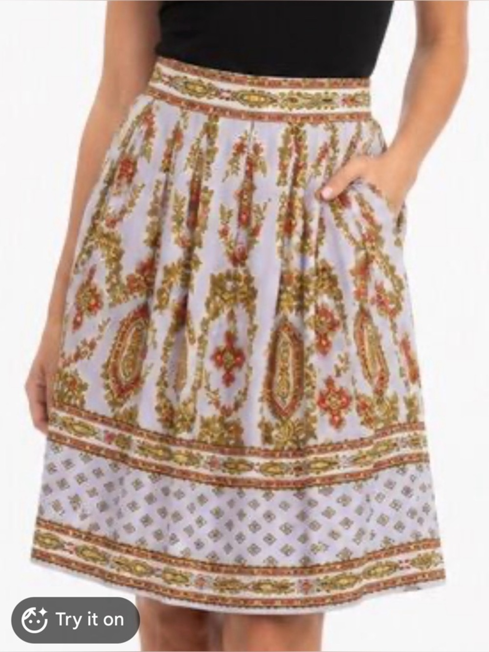 Anthropologie midi a-line skirt paisley lilac beige sz 24W